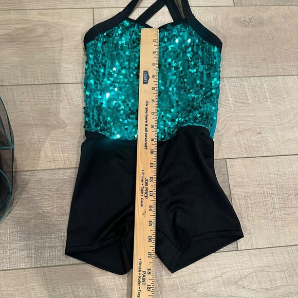 WEISSMAN MEDIUM CHILD 3 PIECE DANCE COSTUME GREEN BLACK - Picture 5 of 15
